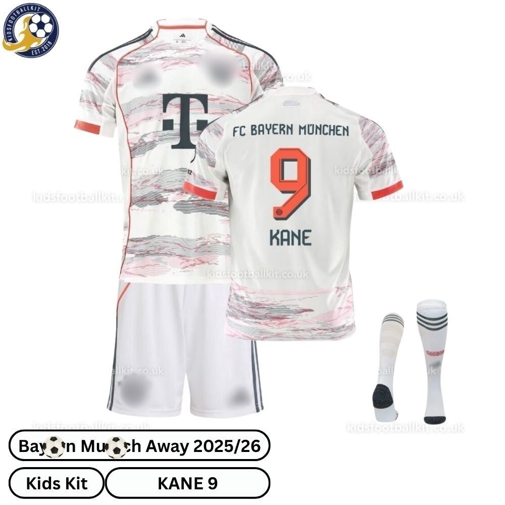 Bay^_^rn Away Kids Football Kit 2025/26 – KANE 9 (With Socks)